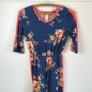 Navy Floral Polka Dot Kids Jumpsuit